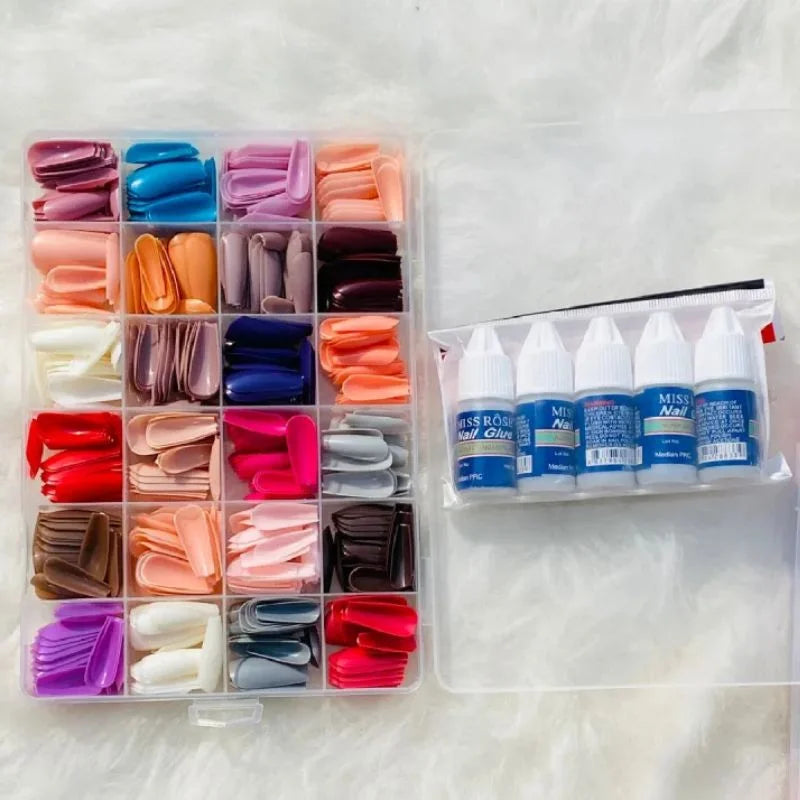 Multicolor Acrylic Artificial Nails Kit | 24 Shades