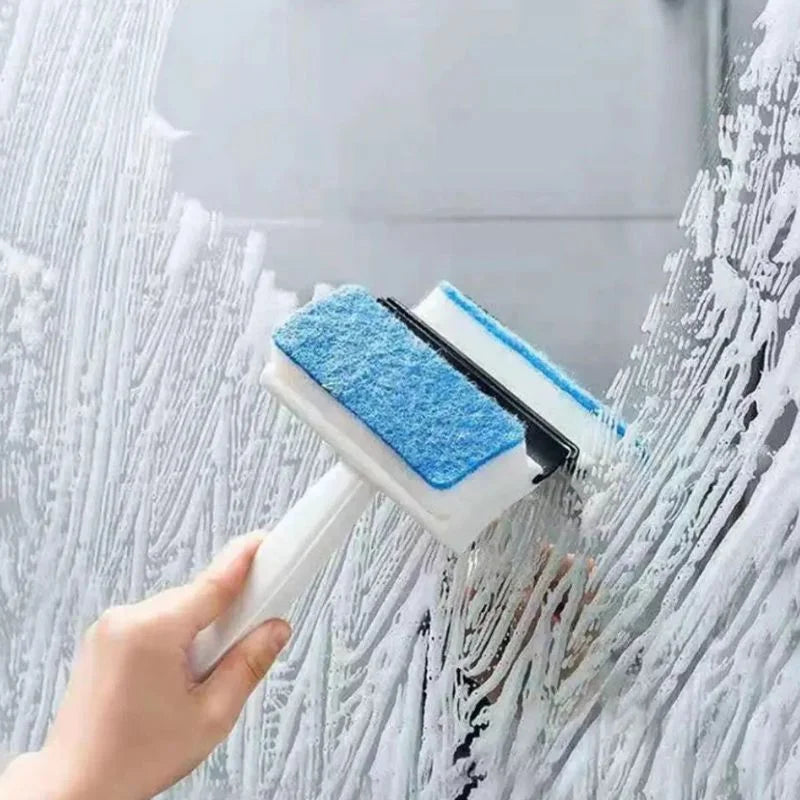 2-in-1 Foam Window Wiper & Glass Cleaner | Rubber Squeegee with Foam Sponge
