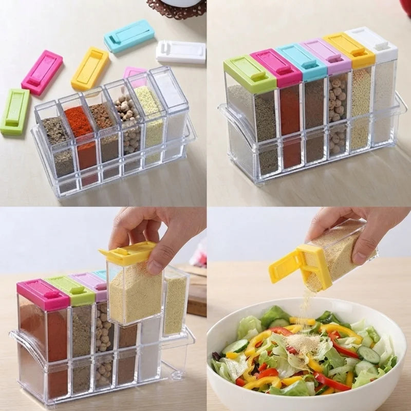 Spice Jars Dispenser Masala Rack | Airtight Kitchen Storage Containers | Set of 6