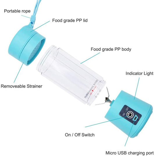 Portable 6-Blade USB Rechargeable Juicer Blender for Smoothies Shakes