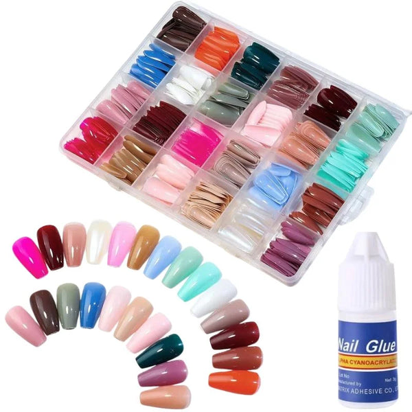 Multicolor Acrylic Artificial Nails Kit | 24 Shades