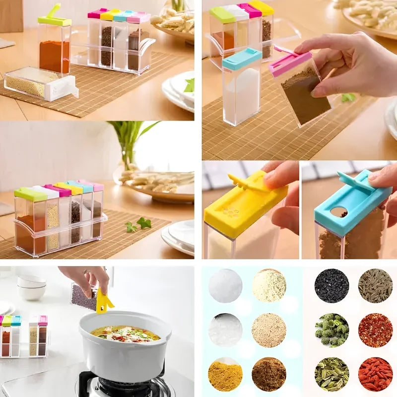 Spice Jars Dispenser Masala Rack | Airtight Kitchen Storage Containers | Set of 6